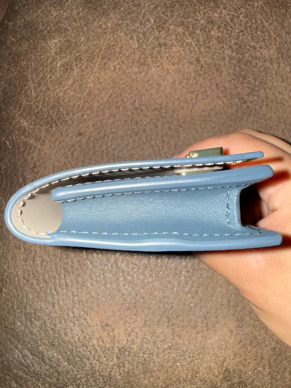 Zac Posen Eartha Grey/Gray Leather Card Wallet with Gold Clasp Hardware